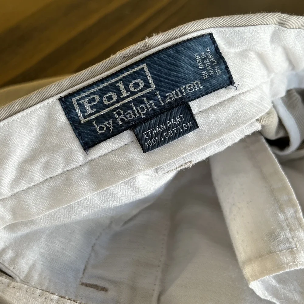 VTG Polo Ralph Lauren Ethan Pant Pleated Chino Khaki Cotton Men 35x30
